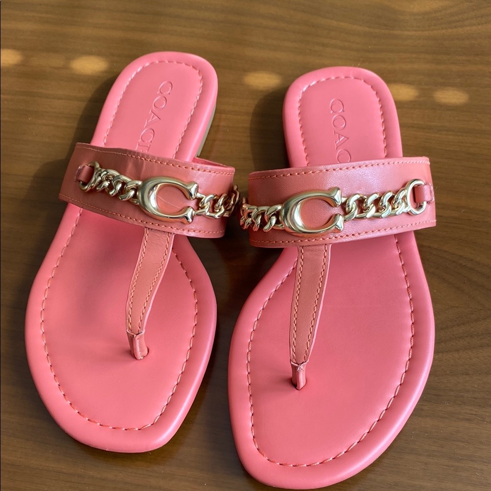 Coach Pink Sandals with Gold Chain